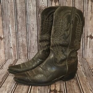 Sz 9 2E Mens Lucchese 1883 Crayton Dark Brown Leather Western Cowboy Boots